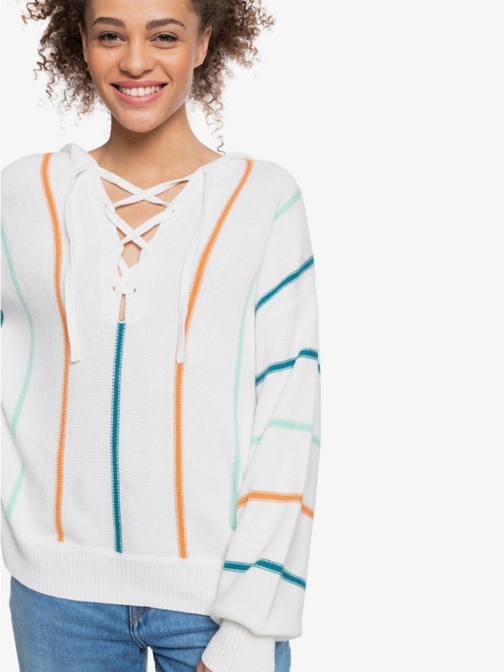 Roxy Sweater Bay Of Rainbows Hoodie in White Hooded Sweater, Size S/P